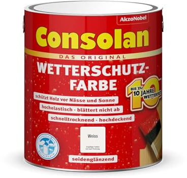 Consolan Wetterschutzfarbe, Deckender Holzschutz für Außen, Weiß, 2,5L