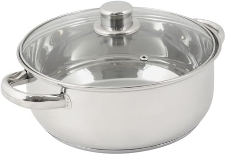 Crealys 502385 4 Liter Edelstahl-Kochtopf, 24 cm Durchmesser – mit Dampfgardeckel aus Glas – für alle Herdarten geeignet, auch Induktion