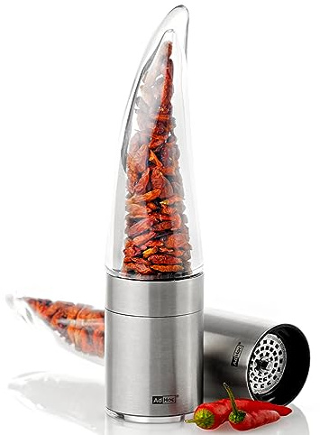 AdHoc Chilischneider Pepe | Design Chilimühle für getrocknete Chilis mit Edelstahl SchneidWerk | feine Chili-Flocken & präzises Würzen | Aromaschutzkappe für saubere Anwendung