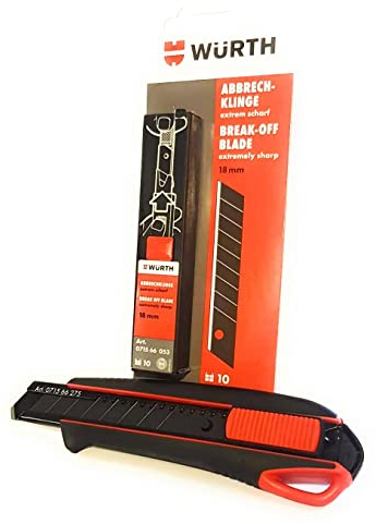 Würth Cuttermesser Teppichmesser inkl. 3 Abbrechklingen und 10 zusätzlichen Abbrechklingen, B00BQWBDHU