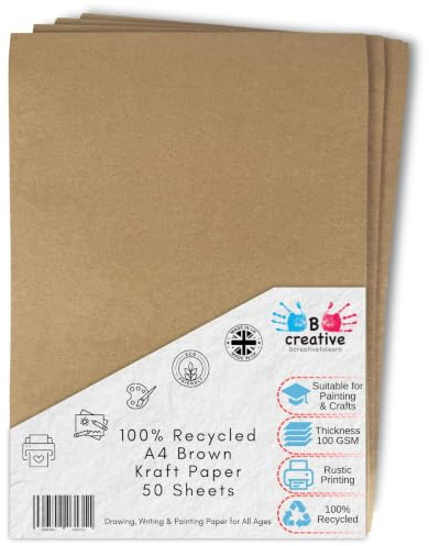A4 Recycling-Kraftpapier, 100 g/m², 50 Blatt | Beidseitig stabil 140 Mikron melierter Keks-Ton kein Durchlaufen Menüs Einladungen Kunst Handwerk Geschenkpapier