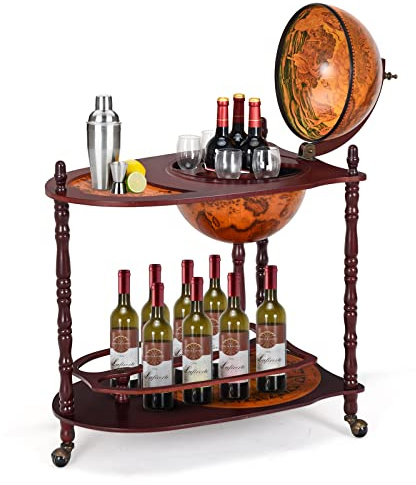 COSTWAY Globusbar Minibar Weltkugel Weinregal Flaschenregal Globus Bar Hausbar Cocktailbar Dekobar Tischbar, mit Rollen, mit Tischplatte