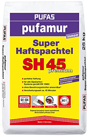 Pufas pufamur Super-Haftspachtel SH 45, Gips, Spachtelmasse, Weiß, 25,000 KG