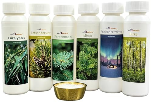 Sauna-Aufguss-Set 'Klassiker' 6 x 125 ml + gratis 10g Mentholkristalle