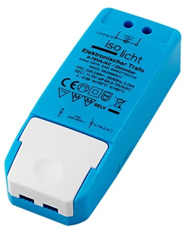 Isolierte 12 V/AC, 0–70 W, Transformator, LED-Treiber ohne Mindestlast, kein LED-Flimmern und kein Transformatorgeräusch, dimmbares Netzteil, Blau