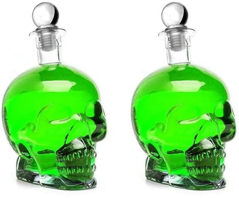 2 Leere Glasflaschen 500ml Glasflasche Totenkopf Made IN Germany Flasche Pirat Skull Glasschädel 0,5 Liter l Glas-Schädel Likörflaschen Whisky Karaffe Schnapsflasche von slkfactory