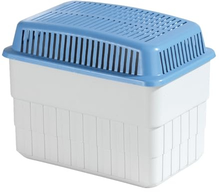 WENKO Feuchtigkeitskiller mit 1 kg Granulatblock, Raumentfeuchter, fasst bis zu 1,4 Liter Feuchtigkeit, laborgeprüft, nachfüllbar, reduziert Schimmel & Gerüche, 24 x 16 x 15 cm, Grau / Blau