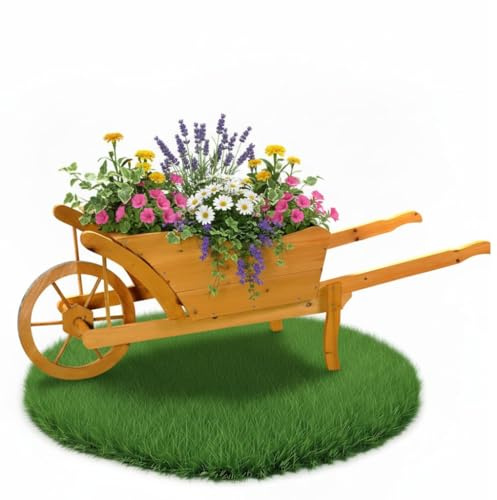 Melko Pflanzschubkarre/Blumenkarre aus Holz, 129 × 45 × 43 cm, braun, Schubkarre Pflankarre Blumenkübel