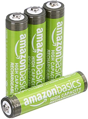 Amazon Basics 4er-Pack wiederaufladbare AAA-NiMH-Akkus mit hoher Kapazität, 850 mAh, 1,2 V, bis zu 500-mal aufladbar, vorgeladen
