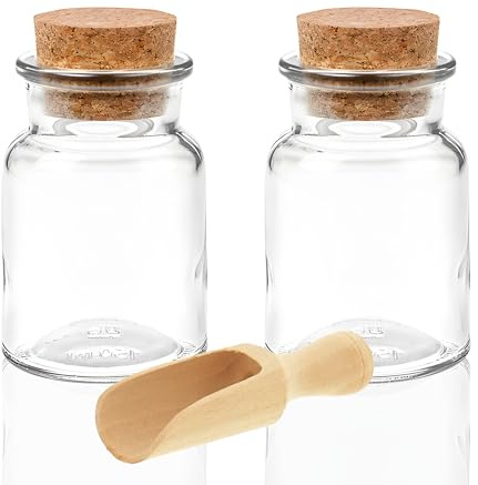 mikken 2 Gewürzgläser 150ml mit Kork-Verschluss runde Korkengläser, inkl. einer kleinen Holzschaufel