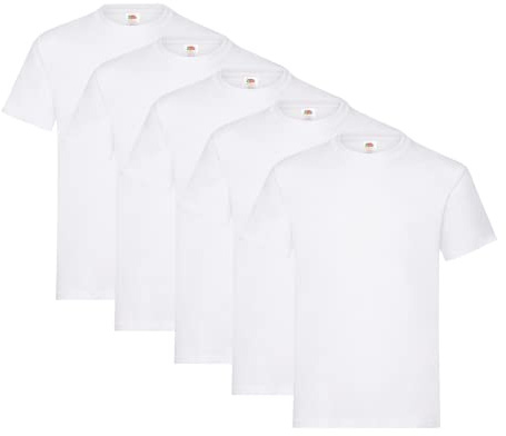 Fruit of the Loom Herren Regular Fit T-Shirt Heavy Cotton Tee Shirt 5 pack, Weiß (White), XL