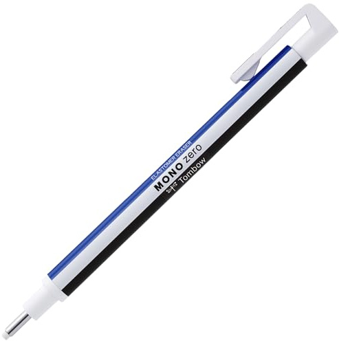 Tombow EH-KUR Präzisionsradierer MONO zero nachfüllbar runde Spitze, Durchmesser 2.3 mm, weiß/blau/schwarz 1 Stück (1er Pack)