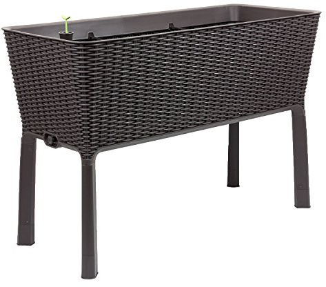 Keter Easy Grow modernes Hochbeet, braun, inkl. Bewässerungssystem, Rattanoptik, passend für Balkon, Terrasse oder Garten