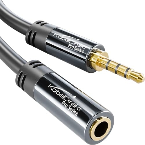 KabelDirekt – Headset-Verlängerungskabel 3,5mm – 3m – TRRS 4-polig | Verlängert Gaming-Headsets & Kopfhörer mit Mikrofon – 3,5-mm-Klinke Stecker auf Buchse, TRRS 4-polig, vergoldet
