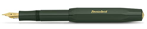 Kaweco CLASSIC SPORT Füllhalter Green mit vergoldeter Edelstahlfeder und Iridiumspitze für Tintenpatronen I Füllfederhalter 13 cm I Füller in Grün I Federbreite: M (Medium)