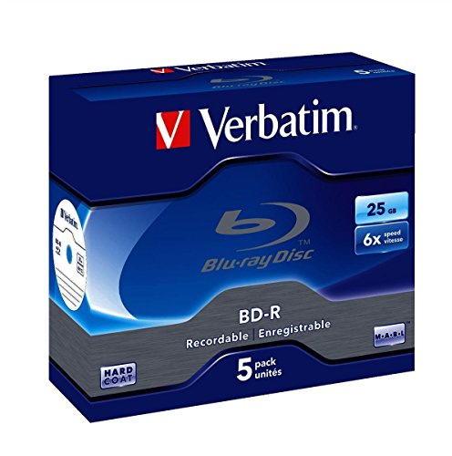 Verbatim BD-R Single Layer, Blu-Ray-Disk 25GB - 6-fache Brenngeschwindigkeit - Kratzschutz, 5 Stück