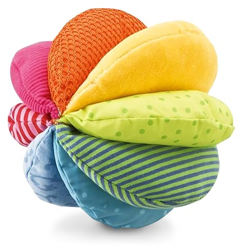 HABA Baby Regenbogenball – Greifball ab 6 Monaten mit Rassel, Knister- & Quietscheffekten – Fördert Motorik & Sinne – Geschenkidee für Jungen & Mädchen – 1003672001