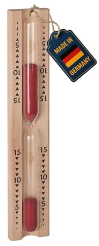 TFA Dostmann Sauna Sanduhr, 40.1001, Laufzeit 15 Minuten, aus Buche, hitzebeständig, Sauna-Zubehör, mit Befestigungsmaterial, Rot