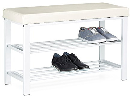 Relaxdays Schuhbank, offen, für 6-8 Paar Schuhe, Schuhregal zum Sitzen, Polsterung aus Kunstleder, HxBxT 49 x 81 x 31 cm, auf 2 Etagen, weiß