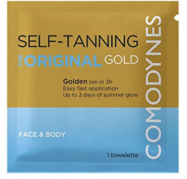 Comodynes - Selbstbräunungstücher Gold-Finish, Natürliche und lang anhaltende Bräune auf Gesicht, Hals und Dekolleté, Einfache Anwendung und feuchtigkeitsspendende Formel - 8 Tücher