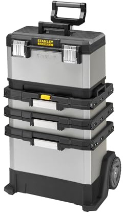 STANLEY FATMAX Rolling Workshop, 4-in-1-Geräte einschließlich abnehmbarer Werkzeugbox, strapazierfähiges Metall und Kunststoff, mobile Workstation, 1-95-622
