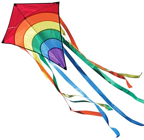 CIM Kinder-Drachen - Rainbow Eddy RED - Einleiner-Flugdrachen für Kinder ab 3 Jahren - 65x74cm - inkl. 80m Drachenschnur und 8x105cm Streifenschwänze