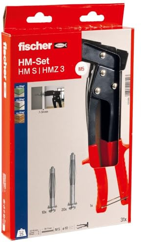 fischer Montage Set Hohlraumbefestigung, vorsortiertes Hohlraumdübelset, praktische Befestigungs-Lösung mit 60 Dübeln, Schrauben & Montagezange