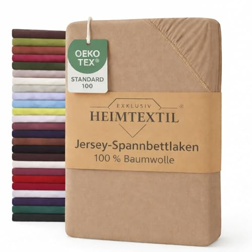 EXKLUSIV HEIMTEXTIL Jersey Spannbettlaken 180 x 200 cm Sand 100% Baumwolle Öko - Tex Zertifiziert Bed-Sheet Bettlaken Spannbetttuch