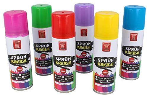 Sprühkreide 6er Set, je ca. 100ml, farbig sortiert | Sechs Dosen decken mehrere Farben ab; je rund 100 ml eignen sich für temporäre Markierungen und kreative Deko.