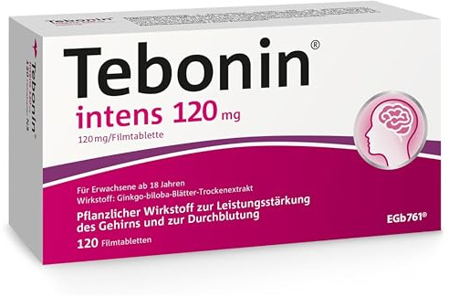 Tebonin intens 120 mg | 120 Stück | bei akutem & chronischem Tinnitus* | pflanzliches Arzneimittel mit Ginkgo Biloba Extrakt | unterstützt bei Ohrengeräuschen* & Schwindel | mit Ginkgo Spezialextrakt