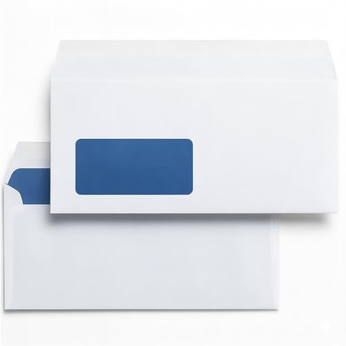 umschlag-discount - 100 Briefumschläge mit Fenster, DIN lang = 220 x 110 mm, mit Laser bedruckbar, Geschäftsumschläge, Fensterumschläge, in Berlin fair verpackt