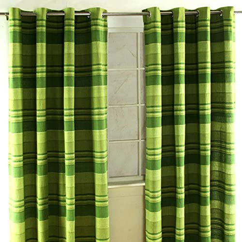 Homescapes Morocco Ösenvorhang 2er-Set, Vorhang grün gestreift 167x182 cm aus 100% Baumwolle, 2 handgewebte Vorhangschals, Streifen-Gardinen mit Ösen
