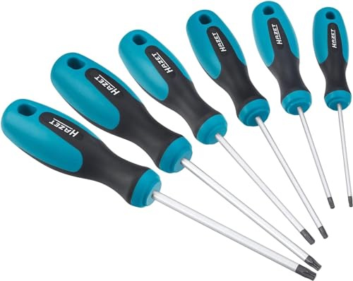 HAZET Schraubendreher-Set 810T/6 | 6-teilig mit rutschfestem 3-Komponenten-Griff für hohe Kraftübertragung | mattverchromte Oberfläche, Klingenspitze hochpräzise und brüniert | Torx-Profil T10 - T30