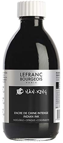 Lefranc Bourgeois 059075 Nan King Kalligrafie - und Zeichentusche, pigmentierte Tusche, hohe Farbbrillanz, Leuchtkraft für feinste Zeichnungen, Kalligrafie & Skizzen, 250ml Flasche - Schwarz
