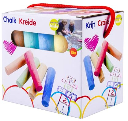 Eddy Toys Kinder-Straßenmalkreide – Set mit 15 XL-Pastellkreiden – Riesige Kreide, leicht zu reinigen – Kreatives Spielzeug zum Malen und für Spiele im Freien