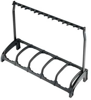 K&M 17515 5-fach Gitarrenständer Guardian 5 Schwarz - mit Schutzbügel und Plektrenhalter - für E+A-Gitarren und Bässe