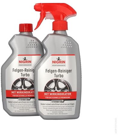 NIGRIN Peformance Turbo Felgenreiniger, 2x 0,5 Liter, selbstaktiver Reiniger für alle Felgen, säurefrei, mit Wirk-Indikator