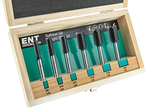 ENT 09010 6-tlg. Nutfräser Set - extra lang 90 mm - Hartmetall Grundschneide zum Einbohren Z2+1 - Ø 8-10-12-16-18-20 mm - Schaft Ø 8 mm