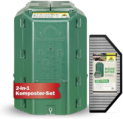 NEUDORFF Thermokomposter mit Bodengitter DuoTherm 530 L Schnellkomposter rattensicher - Komposter Garten für Küchenabfälle - Wetterfeste und UV-beständige Komposttonne mit Recycling Kunststoff