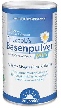 Dr. Jacob's Basenpulver plus I mit Magnesium, Kalium, Calcium, Zink I Vitamin C, D, B1 I Citrate & Laktate I für Säure-Base-Balance, Muskeln, Knochen, Herz & Blutdruck* I 300 g vegan