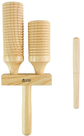 A-Star Two Tone Double Wood Block Agogo Guiro Scraper mit Holzschlägel, Percussion-Rhythmusblock
