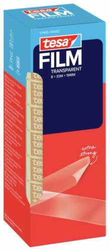 tesa tesafilm Transparent Klebeband - 33 m x 19 mm - 8 Rollen | Klarer Klebefilm mit starker Haftung - alterungsbeständig und reißfest - beständige, universell einsetzbare Klebefilmrollen