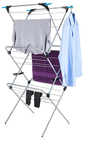 Minky 3-stöckiger Plus Wäscheständer, 21 m Trockenfläche, klappbar, platzsparend, mit 4 Eckhaken, für innen und außen