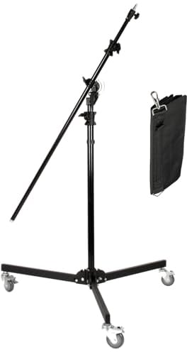Walimex pro Galgenstativ mit Rollen, Tripod höhenverstellbar 130-390 cm, ausziehbarer Teleskoparm 115-215 cm, stabiles Lampenstativ für Studio, Lichtstativ für Softboxen und Reflektoren