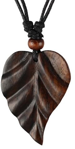 Island Piercings Halskette Anhänger Blatt aus Holz Handarbeit längenverstellbar N150