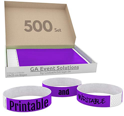 500 lilane GA Event Solutions Einlassbänder – nummerierte Eintrittsbänder für Events, Festivals und Partys – Kontrollarmbänder mit Sicherheitsverschluss – bedruckbar
