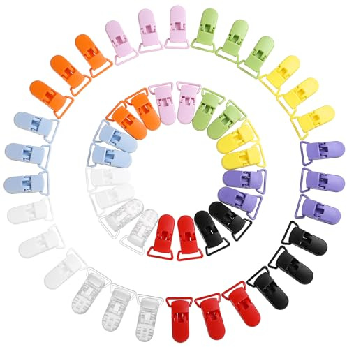 LIHAO Schnullerclips Set Kunststoff Schnullerketten Clips Bunt T-Clip Baby Clip (50 STK.- 10 Farben)