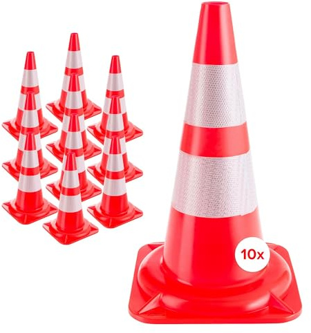 Arebos 10x Verkehrsleitkegel | Reflektierende Warnleitkegel | Pylone | Orange-Weiß | Leitkegel 50 cm