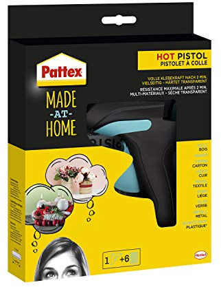 Pattex Made at Home Heißklebepistole, Kleber für kreative Heimwerkarbeiten, Set aus 1x Klebepistole und 6x Heißklebesticks mit 11mm Durchmesser