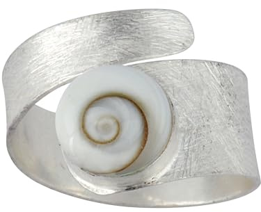 Silverly Verstellbare Ringe mit Shiva-Auge-Muschel für Damen | 925 Sterling Silber Ringe | Satinierter Ring aus Massivem Silber mit Edelstein | Spiralwirbel-Wickel-Geburtsstein Verstellbares Design